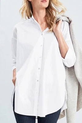 Eileen Fisher 有机棉弹力草坪白色普通话领衬衫,尺寸 S — 第 1/4 张图片