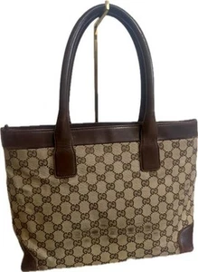 GUCCI GG Canvas Leather Tote Handbag Italy - Picture 1 of 9