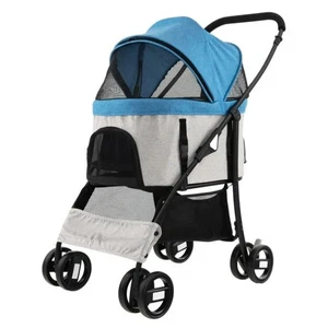 Foldable Pet Stroller with 4-Level Adjustable Canopy and Storage Basket BLUE - Picture 1 of 10