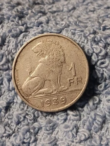 1939 Belgium 1 Franc Coin , Heavily Circulated - Picture 1 of 16