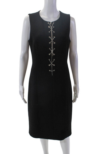 Abito smanicato Michael Kors donna lana catena lacci zip davanti nero taglia 10