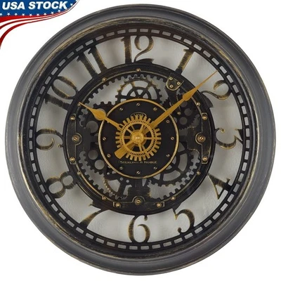 Reloj de pared analógico industrial engranaje recortado bronce frotado con aceite redondo de 11,5" interior EE. UU. Foto 1 de 4