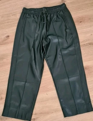 Next ladies black faux leather pull on  cropped trousers size 14R - Image 1 of 4