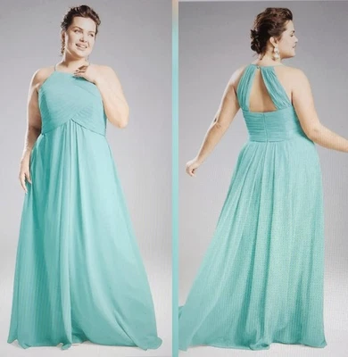 New AW Bridal Size 16 'Aderes' Dress Long Turquoise Blue Lined Chiffon Sleeveles - Image 1 of 4