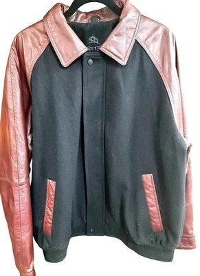 Chaqueta de lana y poliéster Stormtech para hombre con mangas de cuero negra y marrón L Foto 1 de 4