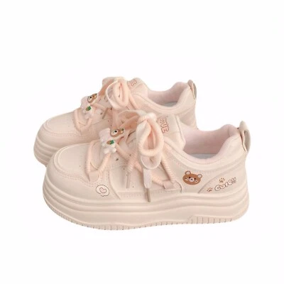Cute Bear Platform Sneakers for Women 2025 Spring PU Leather Casual Shoes - Image 1 of 4
