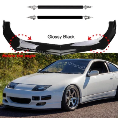 Black Car Front Bumper Splitter Lip + Strut Rods Bar For Nissan 300ZX 370Z - Imagem 1 de 4