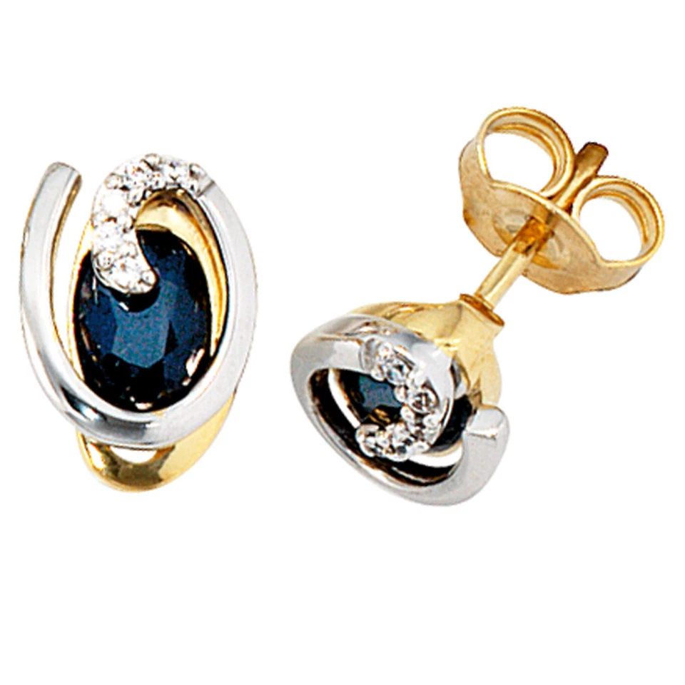 Ohrstecker 585 Gold Gelbgold blaue Saphire Ohrring mit diamantene