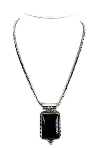 "Collar de plata de ley .925 rectangular lapislázuli colgante 18"" cadena cable de lujo" - Imagen 1 de 9
