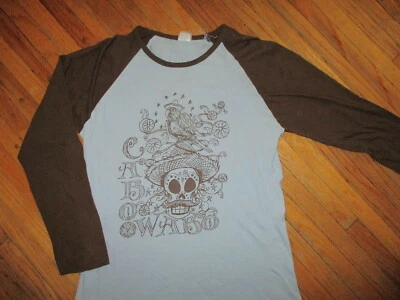 CABO WABO RINGER T SHIRT Blue Brown Raglan 3/4 Jersey Sleeve Tee Juniors - Image 1 of 2