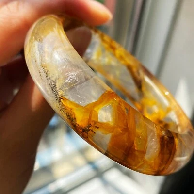 Brazalete fantasma amarillo árbol negro pirolusita natural 60,8 mm AAAA 5 Foto 1 de 4