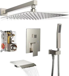 Rain Shower System 12 inch Shower Faucet Set with Tub Spout with Handheld Spray - Picture 1 of 8