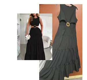 New Cut Crew Open Side Maxi Ruffle Black Plus XL Dress Party Glam Boho Show Off - Picture 1 of 7