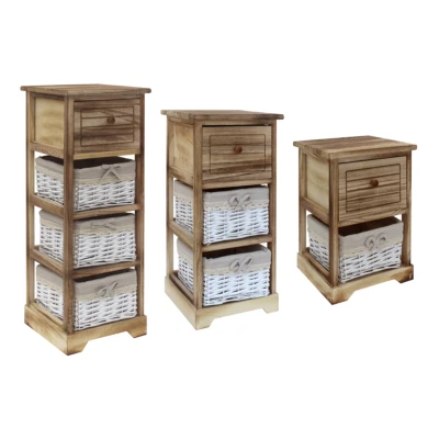 Mobili Rebecca Cassettiera Comodino 3 4 Cassettii Legno Chiaro Naturale Vimini - Immagine 1 di 4