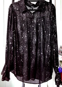 NWT TORRID SIZE 3 BLACK STARS MOON FANCY SLEEVE TOP BLOUSE 60" CHEST 3X #MY640 - Picture 1 of 6