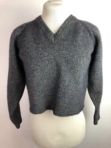 VTG Girls Silk Lambswool Sweater Large Crop Hickey Freeman Italy V Neck Gray GUC - Picture 1 of 9