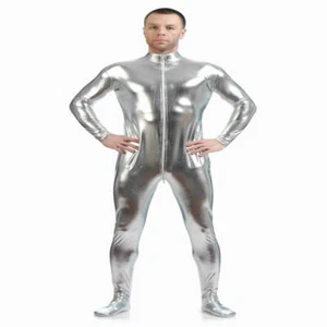 Glänzender Elasthan Ganzkörperanzug Second Skin Bodysuit Zentai Unitard Silber L - Bild 1 von 6