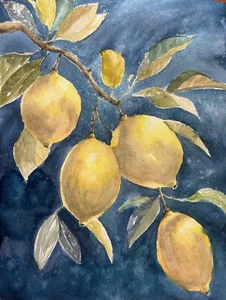 Pintura acuarela original limón café cocina arte decoración del hogar 12*16 naturaleza muerta - Imagen 1 de 14