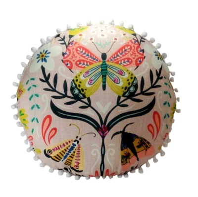 Spring Garden Floral Pink Multi-color Butterfly Pom Pom Accent Throw Pillow - Image 1 of 4