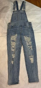 Dance & Marvel Womens Distressed Faded Blue Jean Denim Bib Overalls Pre owned - Picture 1 of 15