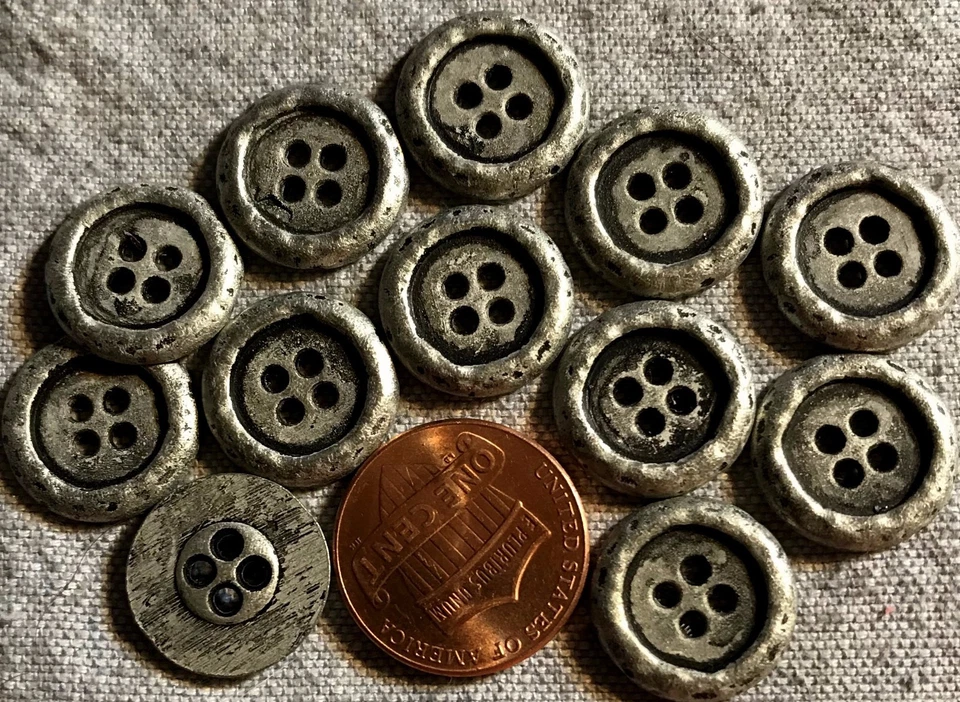 12 Matte Silver Tone Metal Sew-through 4-hole Buttons Almost 5/8" 15mm 4777 - Image 1 of 1