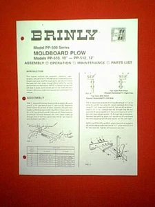 BRINLY MOLDBOARD PLOW MODELS PP-510 10" & PP-512 12" OWNER PARTS MANUAL - Imagen 1 de 1