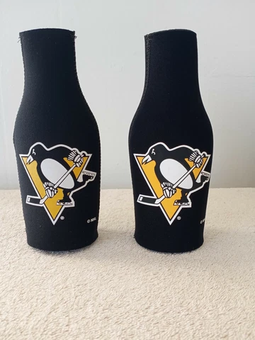 Penguins Pittsburgh Hockey Black 2-PACK Bottle Zipper Koozie Neoprene Cooler Cover