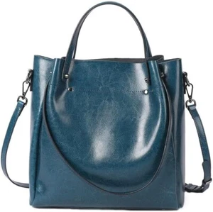 Women's One-shoulder Large Casual Tote Fashion Messenger Cowhide Leather Bag Blu - Picture 1 of 6
