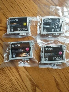 Genuine Sealed EPSON Ink cartridges Black TO601, Two Magenta TO603, Yellow TO604 - Picture 1 of 3