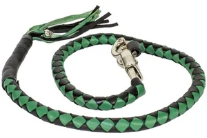 MOTORCYCLE RIDERS 42" BLK/GREEN BRAIDED BIKER OLD SCHOOL LEATHER GET BACK WHIP - Picture 1 of 4
