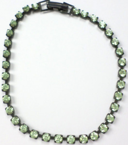80's Vintage Swarovski Peridot Green 4mm Gorgeous Tennis Chain Bracelet 7.5"