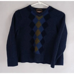 Merona Boy's Blue & Green Argyle Pullover 100% Merino Wool Sweater Size Large - Picture 1 of 6