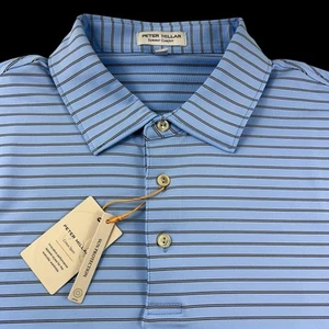 Peter Millar Crown Summer Comfort Performance Striped Blue Polo Shirt Large - Picture 1 of 7