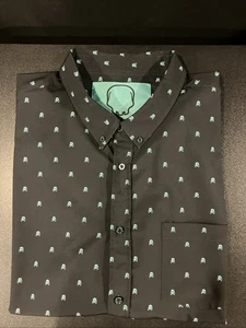 The Drive Clothing Mens 3XL Black SS Button Down Black w/Teal Skull & Bones AOP - Picture 1 of 8