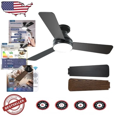 Flush Mount Ceiling Fan 42" Black, Quiet DC Motor, Dimmable Light, Remote Con... - Image 1 of 4