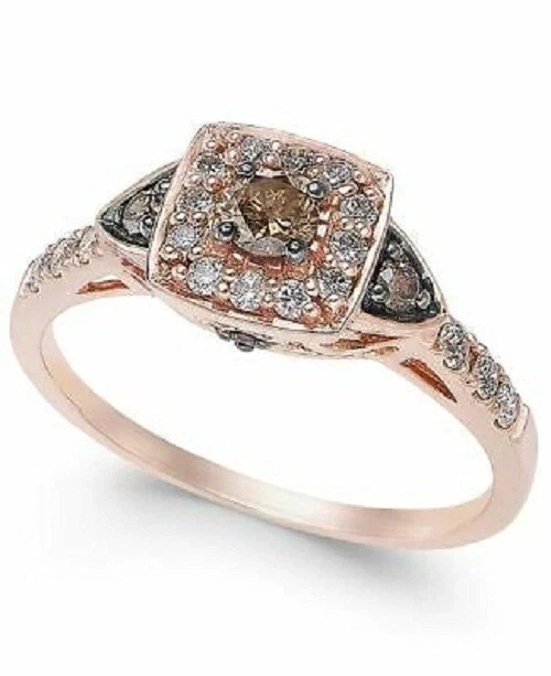 Anillo de compromiso para mujer de oro rosa de 14 quilates y diamantes blancos y chocolate de 1,50 quilates Foto 1 de 4