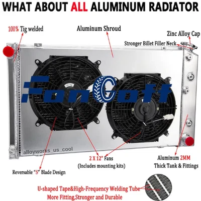 CC161 4Row Radiator+Shroud Fan For 1967-87 Chevrolet Monte Carlo Caprice C10 C20 Foto 1 de 4
