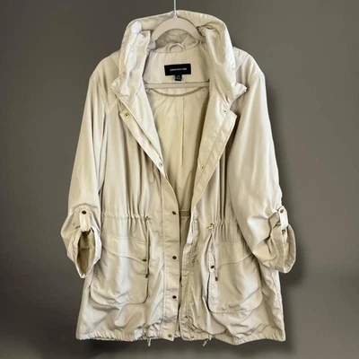 Chaqueta Jones New York Mujer 2X Beige Con Capucha Cordón Primavera Parka Abrigo Nylon Foto 1 de 4