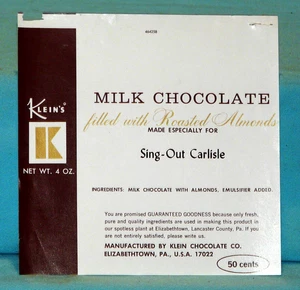 Klein's Chocolate Company, Specialized Bar Label,"Sing-Out Carlisle - Bild 1 von 2