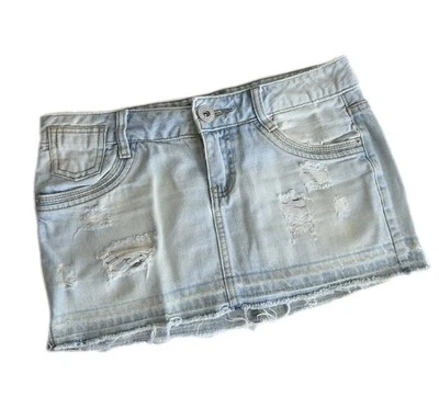 Guess Mujer Falda Mini Denim 100% Algodón Azul Claro Rasgado Talla US 26 XS NUEVO  Foto 1 de 4