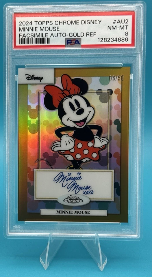 2024 Topps Chrome Disney MINNIE MOUSE #AU-2 Auto Gold Refractor /50 PSA 8 - Bild 1 von 2