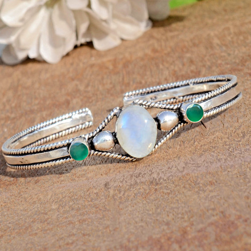 VALENTINO Bracciale in argento sterling 925 pietra di luna e onice verde per amico
