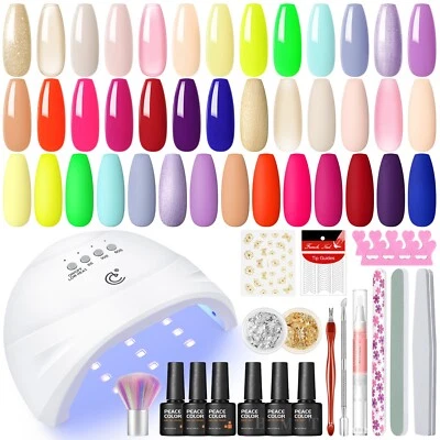 PEACECOLOR Gel Nail Polish Kit with UV LED Nail Lamp Nail Varnish Set Gel Nail Salon Set