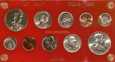 1958 Mint Set | 10 Coin Set including Silver Coins | P & D | in Holder - Image 1 of 3