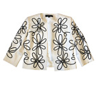 Kasper Womens Sz 6P White Black Floral Embellished Silk Jacket