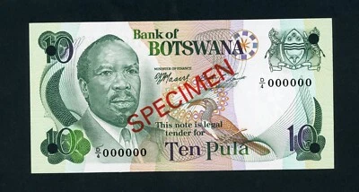 ESPECIMEN BOTSUANA 10 PULA (1976) PREFIJO D/4 PICK # 4s2 UNC. Foto 1 de 2