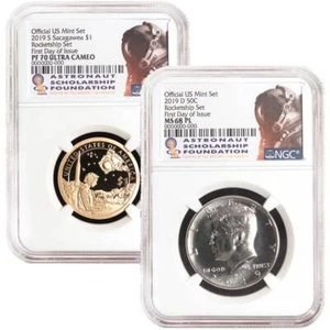2019 Rocketship 2pc Set Dollar NGC PF70UC Half Dollar NGC PL68 ASF FDI Label - Picture 1 of 5