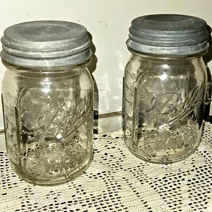 2 Vintage 1 Pint Ball Mason Jars Zinc Lid Milk Glass Genuine Sculptured Glass - Picture 1 of 14