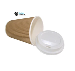 8oz 12oz 16oz Isolierte Kraft Ripple Einweg Papier Kaffeetassen, Deckel, UK Neu - Bild 1 von 12