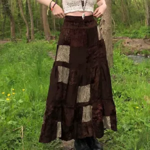 Donna Maxi Hippie Gonna Lunga Patchwork Velluto Paisley Stampa Gitano Casual - Bild 1 von 10